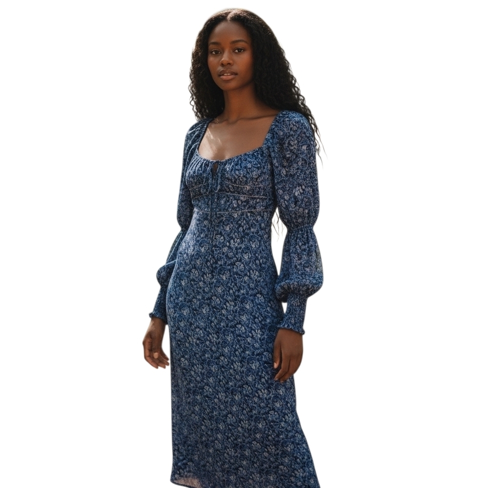 Free People Long Sleeve Maxi Floral Dress With Back Cutout Size XS Like New
